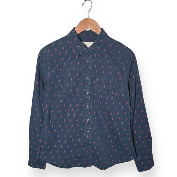 BANANA REPUBLIC Yacht Print Wash Shirt Button Up Soft Nautical Slim Fit Small - Picture 6 of 10